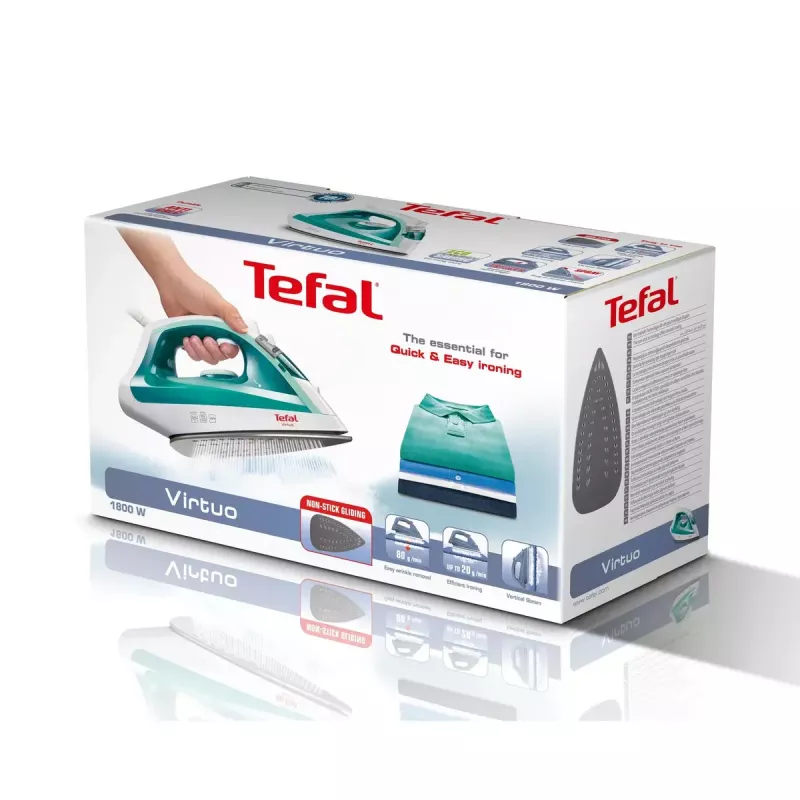 Garinis lygintuvas Tefal Virtuo FV1710 — 1800 W, 80 g/min garų srautas, vertikalus garinimas, žalia/baltos spalvos