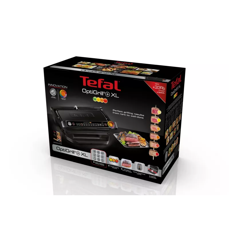 Kontaktinė grilis Tefal GC7228 — kontaktinė kepsninė, 800 cm² kepimo paviršius, reguliuojamas termostatas, juodas nerūdijantis plienas