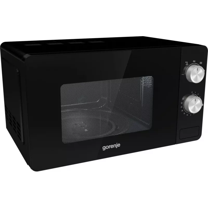 Mikrobangų krosnelė Gorenje MO20E1B — 20 L, 800 W, 5 galios lygiai, 270 mm sukamoji lėkštė, juoda