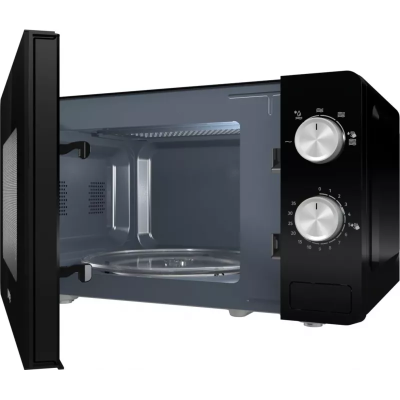 Mikrobangų krosnelė Gorenje MO20E1B — 20 L, 800 W, 5 galios lygiai, 270 mm sukamoji lėkštė, juoda