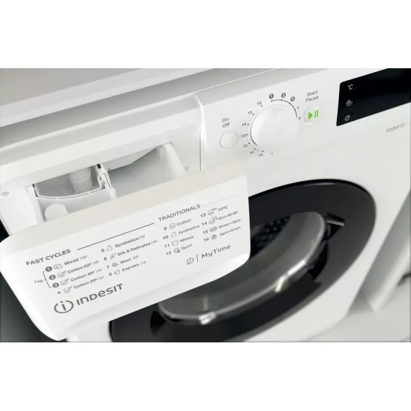 Indesit MTWE 71252 WK EE skalbimo mašina, įkraunama iš priekio, 7 kg, 1151 aps./min., balta
