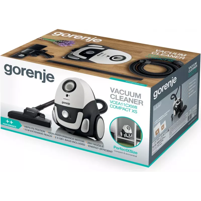 Gorenje VCEA11CXWII 2 L cilindrinis dulkių siurblys Sausas 750 W Dulkių maišelis