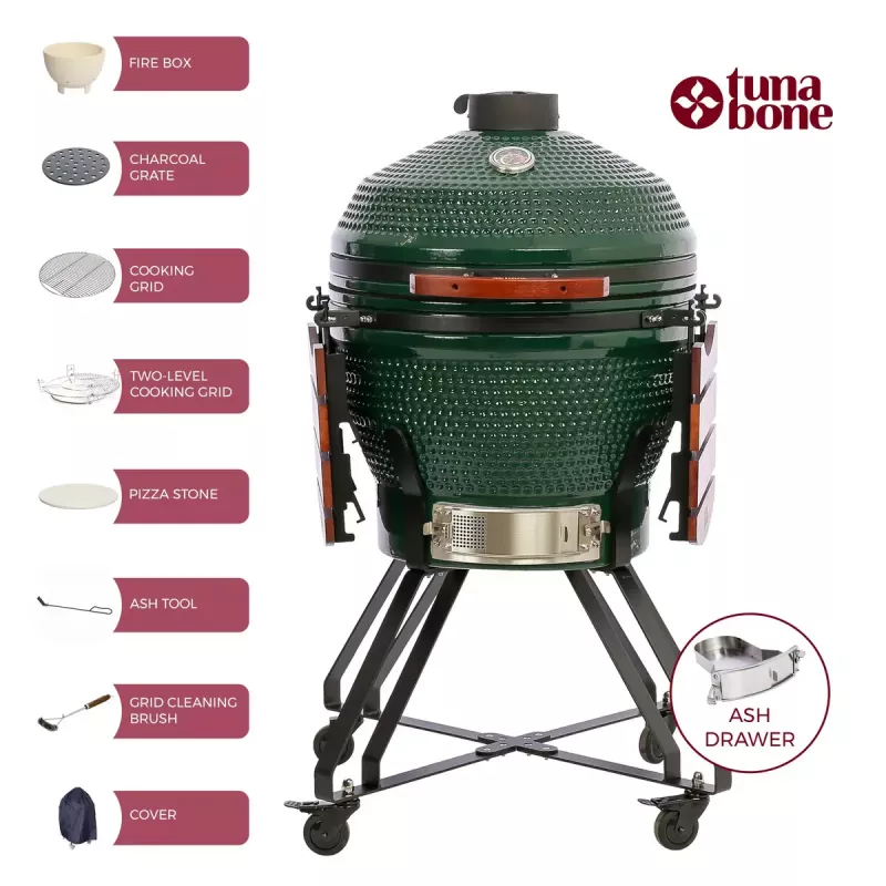 Keramikinis Kamado grilis TARGUS TBG24GREEN-02 — 24 colių žalias anglių kepimo įrenginys