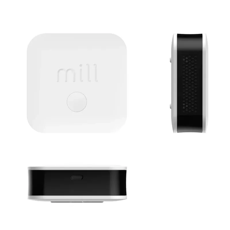 Aplinkos jutiklis Mill Sense SENSEAIR — belaidis oro kokybės, drėgmės ir temperatūros monitorius (baterija, Wi‑Fi, 70×30×70 mm)