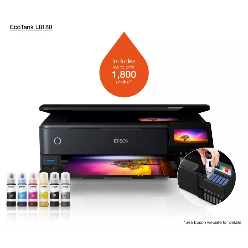 Daugiafunkcinis rašalinis spausdintuvas Epson EcoTank L8180 — A3+, spalvotas, 5760x1440 DPI, 32 ppm, dvipusis, Wi‑Fi, Ethernet