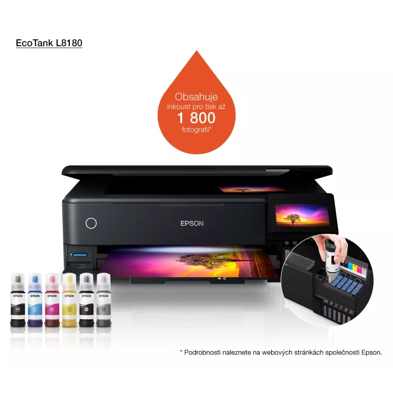 Daugiafunkcinis rašalinis spausdintuvas Epson EcoTank L8180 — A3+, spalvotas, 5760x1440 DPI, 32 ppm, dvipusis, Wi‑Fi, Ethernet