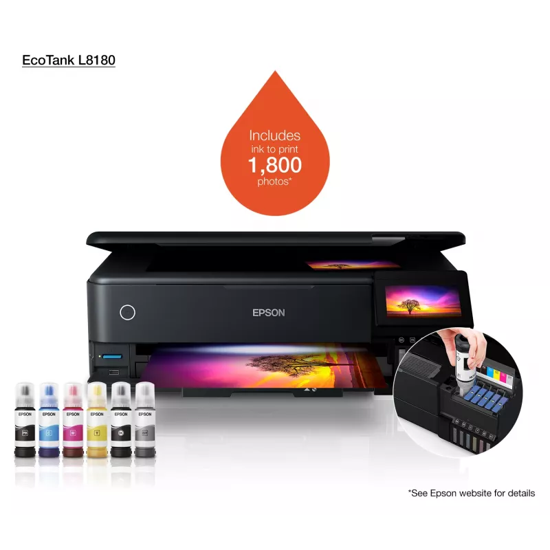 Daugiafunkcinis rašalinis spausdintuvas Epson EcoTank L8180 — A3+, spalvotas, 5760x1440 DPI, 32 ppm, dvipusis, Wi‑Fi, Ethernet
