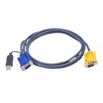 ATEN USB KVM kabelis 1,8m, 1.8 m, VGA, juodas, HDB-15 + USB A, SPHD-15, kištukas