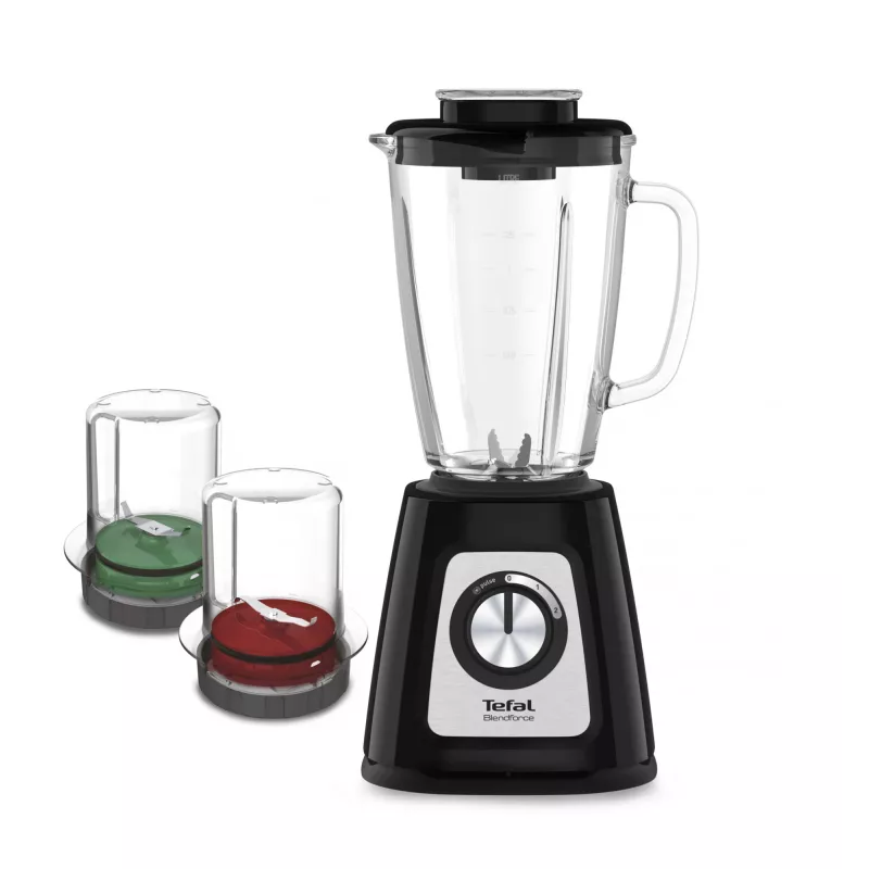 Stalinis trintuvas Tefal BlendForce II BL4388 — 800 W, 1,25 l stiklinis indas, ledo smulkinimas, juoda / šlifuotas plienas
