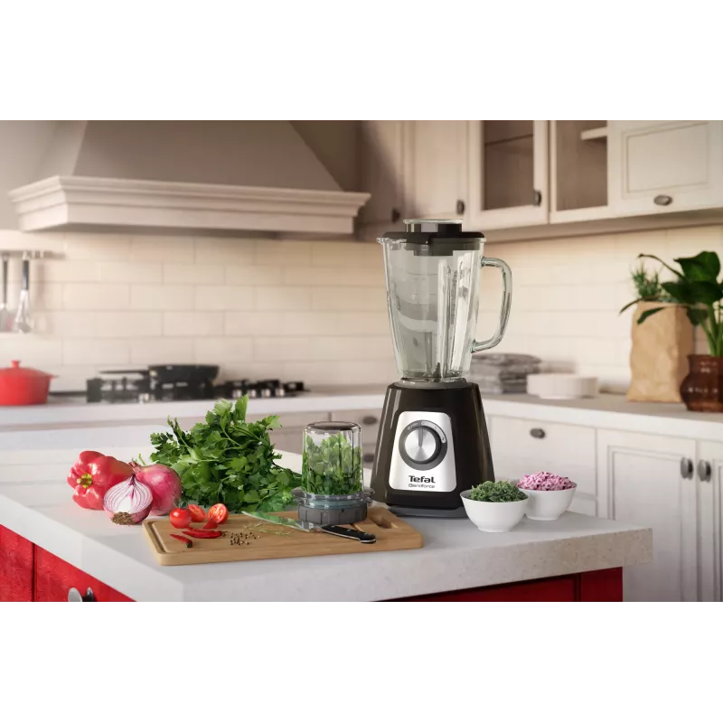 Stalinis trintuvas Tefal BlendForce II BL4388 — 800 W, 1,25 l stiklinis indas, ledo smulkinimas, juoda / šlifuotas plienas