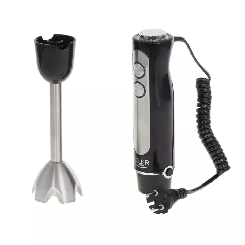 Panardinamasis trintuvas Adler AD 4625B — rankinis trintuvas, 1500 W maks., 850 W nominali, 5 greičių, mechaninis valdymas, turbo, nerūdijančio plieno peilis, juodas