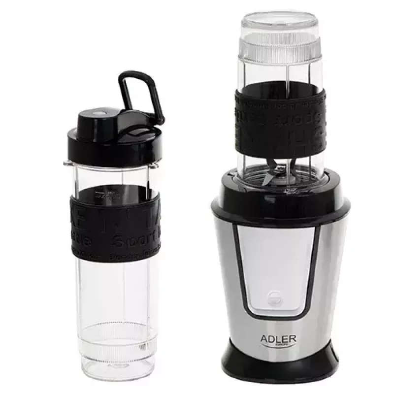 Sport blender Adler AD 4081 — nešiojamasis asmeninis trintuvas, 800 W maks., 0,57 l puodelis, nerūdijančio plieno peilis, 2 buteliai