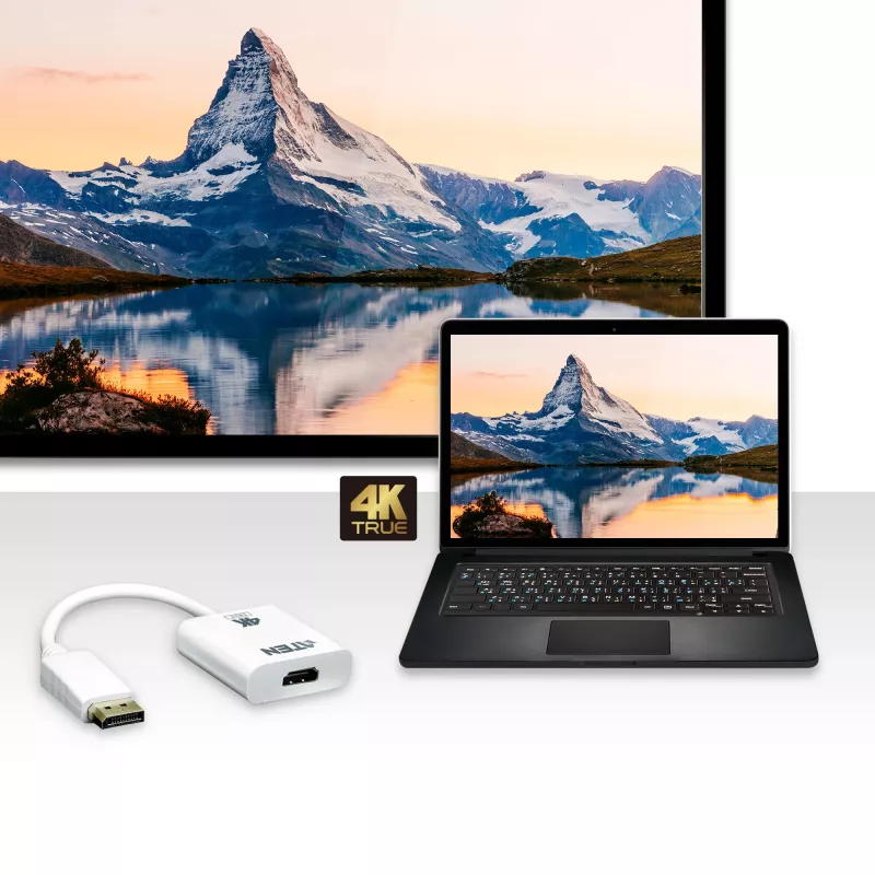 ATEN True 4K DisplayPort į HDMI aktyvus adapteris, 4096 x 2160 pikselių, 60 Hz, baltas, aktyvus vaizdo keitiklis, 0 - 50 °C, -20 - 60 °C