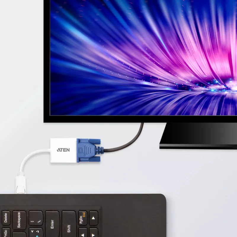 ATEN DisplayPort į VGA keitiklis, Iki 1920x1200 @60Hz, DisplayPort, VGA (D-Sub), Vyr., Mot., Tiesus, Tiesus