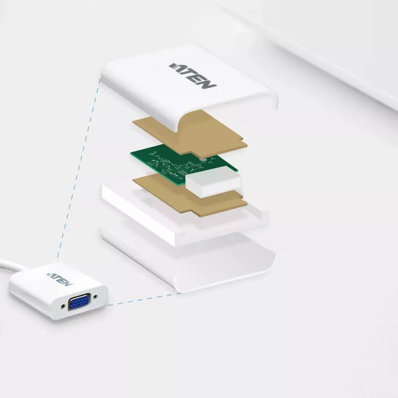 ATEN DisplayPort į VGA keitiklis, Iki 1920x1200 @60Hz, DisplayPort, VGA (D-Sub), Vyr., Mot., Tiesus, Tiesus