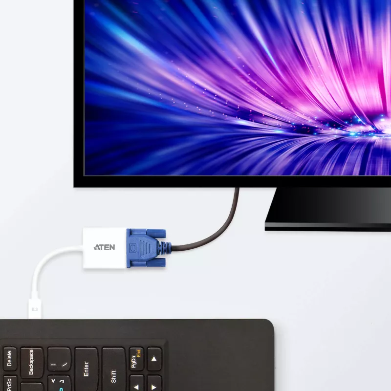 ATEN Mini DisplayPort į VGA keitiklis, Mini DisplayPort, VGA (D-Sub), vyriška, moteriška, tiesus, tiesus