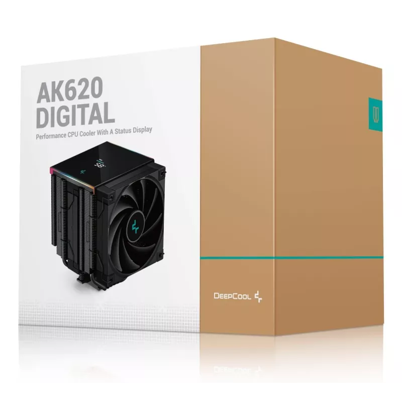 Oro aušintuvas DeepCool AK620 12 cm, du 120 mm ventiliatoriai, 6 šilumos vamzdeliai, TDP 260 W, PWM, FDB, aukštis 160 mm, juodas