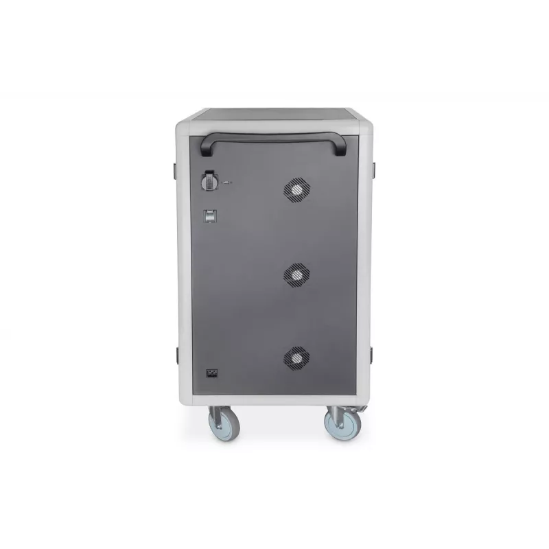 DIGITUS įkrovimo vežimėlis 30 įkrovimo vietų, 15,6 col., juodas 1100 x 700 x 650 mm, su USB, PDU, ventiliatoriumi