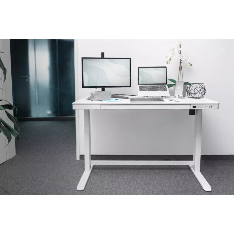 DIGITUS Elektra reguliuojamo aukščio stalas 120x60x12cm su USB, baltas