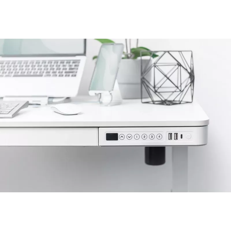DIGITUS Elektra reguliuojamo aukščio stalas 120x60x12cm su USB, baltas