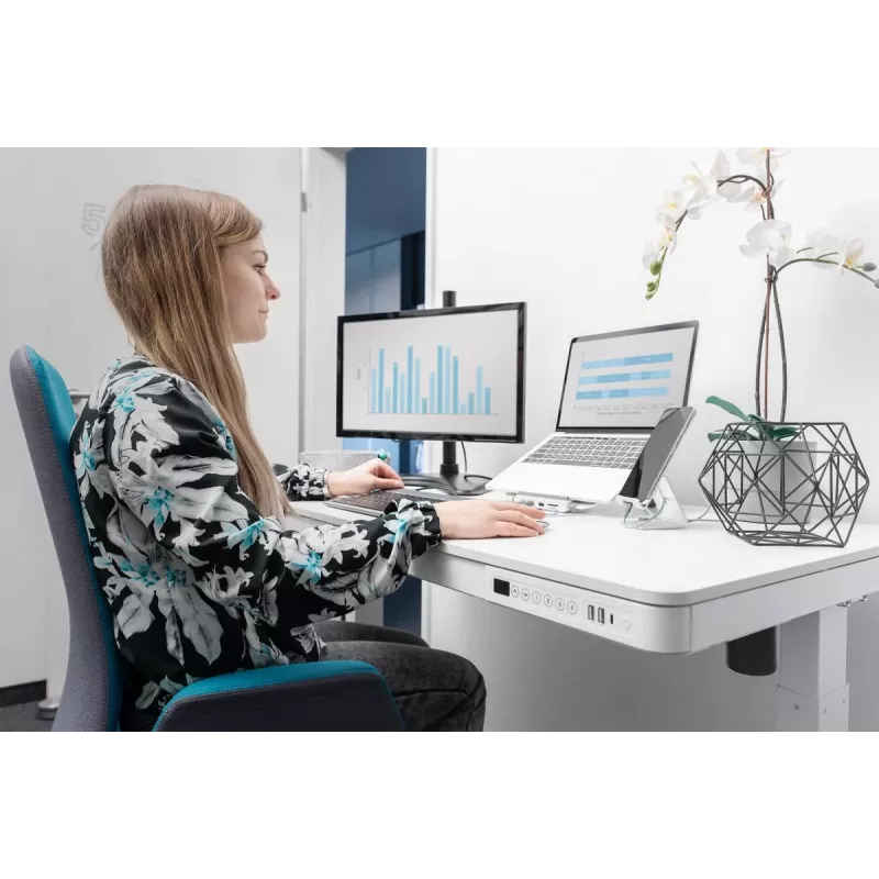 DIGITUS Elektra reguliuojamo aukščio stalas 120x60x12cm su USB, baltas