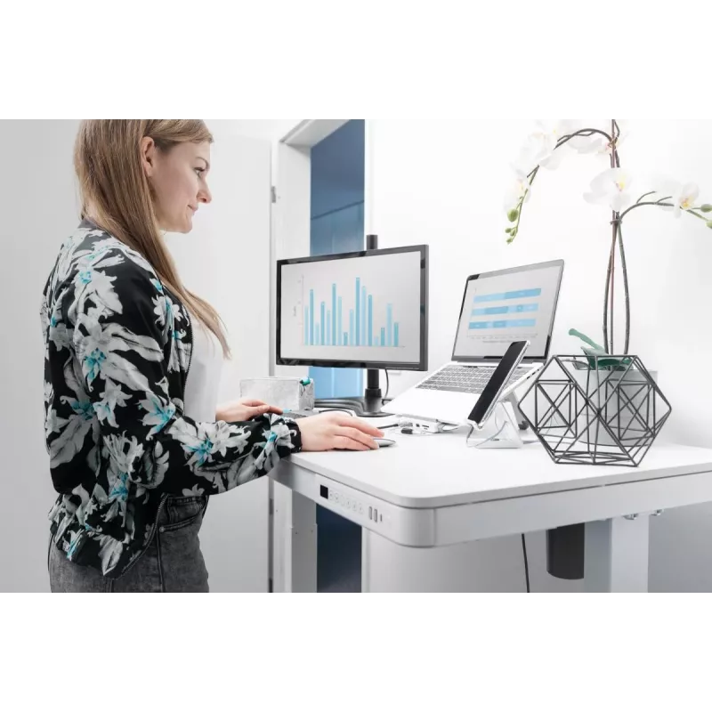 DIGITUS Elektra reguliuojamo aukščio stalas 120x60x12cm su USB, baltas