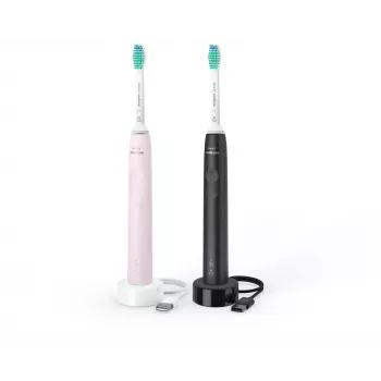 Philips Sonicare 3100 serija 3100 serija HX3675/15 2 vnt. rinkinys elektrinių soninių dantų šepetėlių - juoda ir rožinė