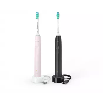 Philips Sonicare 3100 serija 3100 serija HX3675/15 2 vnt. rinkinys elektrinių soninių dantų šepetėlių - juoda ir rožinė