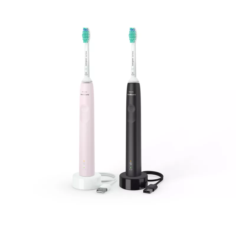 Philips Sonicare 3100 serija 3100 serija HX3675/15 2 vnt. rinkinys elektrinių soninių dantų šepetėlių - juoda ir rožinė