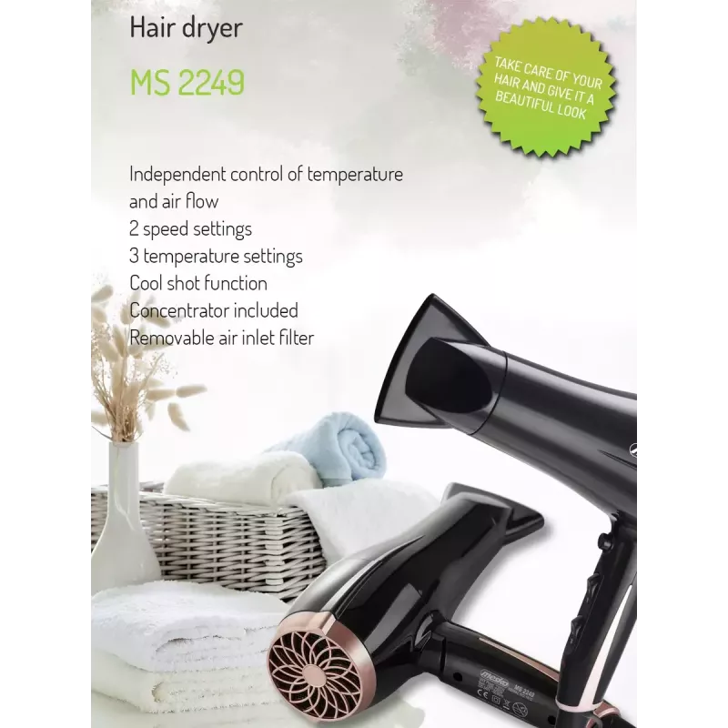 Plaukų džiovintuvas Mesko MS 2249 2000 W juoda/rožinė