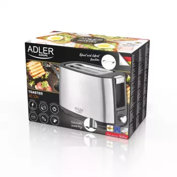 Skrudintuvas Adler AD 3214, 2 riekėms, nerūdijantis plienas, 900 W, 7 skrudinimo lygiai, atšildymas/pakaitinimas/automatinis išsijungimas