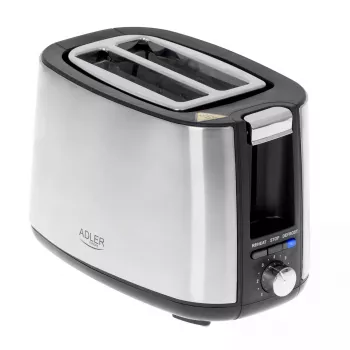Skrudintuvas Adler AD 3214, 2 riekėms, nerūdijantis plienas, 900 W, 7 skrudinimo lygiai, atšildymas/pakaitinimas/automatinis išsijungimas