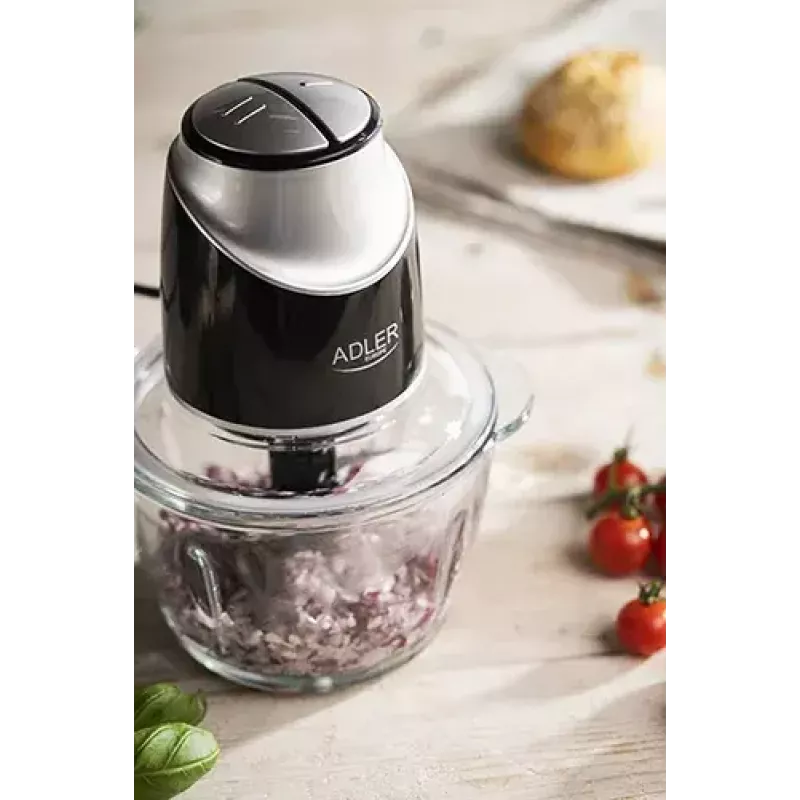 Elektrinis maisto smulkintuvas Adler AD 4082, 1,2 l stiklinis dubuo, 300 W, 2 greičiai, impulsinis, nerūdijančio plieno peiliai