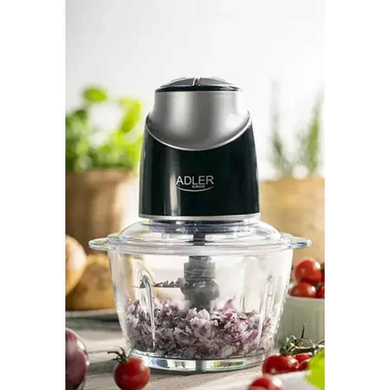 Elektrinis maisto smulkintuvas Adler AD 4082, 1,2 l stiklinis dubuo, 300 W, 2 greičiai, impulsinis, nerūdijančio plieno peiliai
