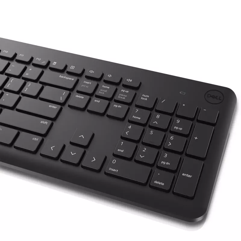 Belaidės klaviatūros ir pelės rinkinys Dell KM3322W — viso dydžio QWERTY, RF belaidis, juodas, biuro naudojimui