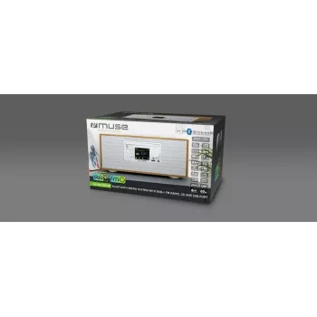 Asmeninis radijo imtuvas Muse M-695 DBTW — DAB/DAB+/FM skaitmeninis tiuneris, 2,8 colio TFT, 60 W RMS, AC/DC, medžio/baltos spalvos