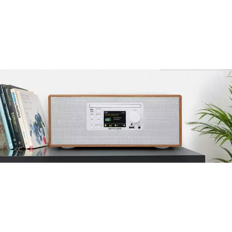 Asmeninis radijo imtuvas Muse M-695 DBTW — DAB/DAB+/FM skaitmeninis tiuneris, 2,8 colio TFT, 60 W RMS, AC/DC, medžio/baltos spalvos