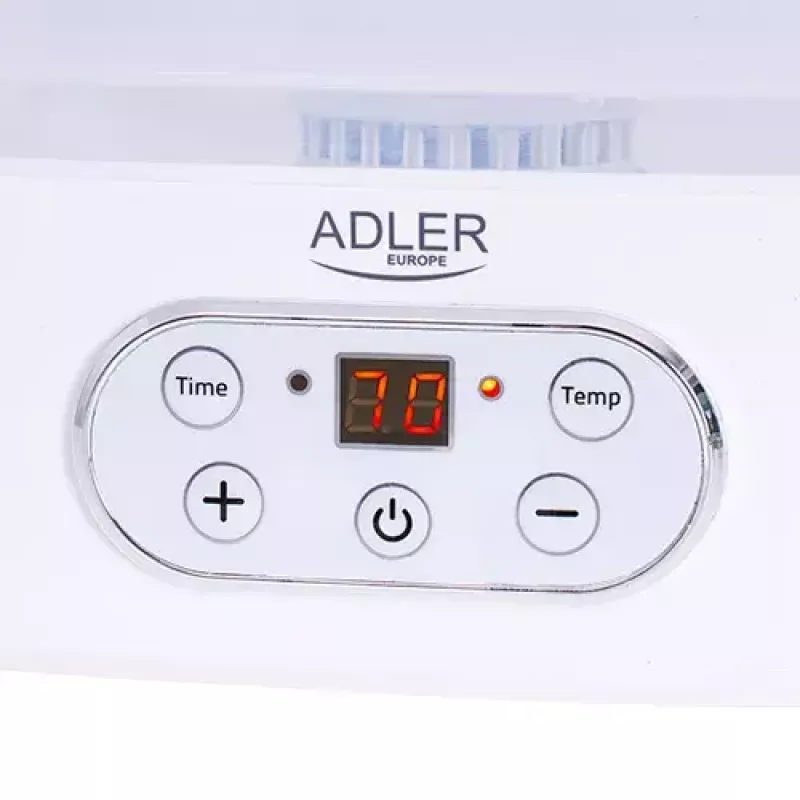 Maisto džiovyklė Adler AD 6658, 5 padėklai, LCD laikmatis 70 val., 35–70°C, 230 W (maks. 550 W), balta