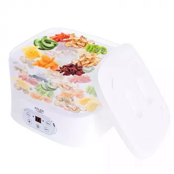 Maisto džiovyklė Adler AD 6658, 5 padėklai, LCD laikmatis 70 val., 35–70°C, 230 W (maks. 550 W), balta