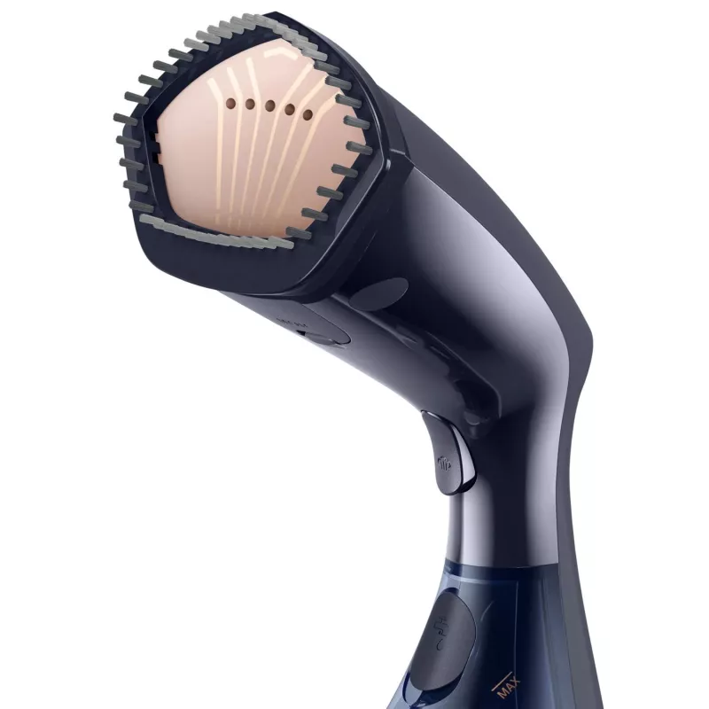 Drabužių garintuvas Philips GC810/20 — 1600 W, 0,23 L vandens bakelis, 32 g/min nuolatinis garų srautas, juodos/spalvotos rožinės spalvos