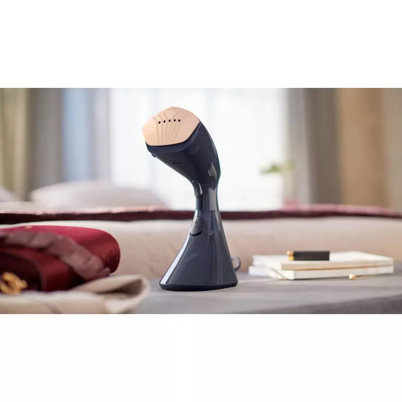 Drabužių garintuvas Philips GC810/20 — 1600 W, 0,23 L vandens bakelis, 32 g/min nuolatinis garų srautas, juodos/spalvotos rožinės spalvos