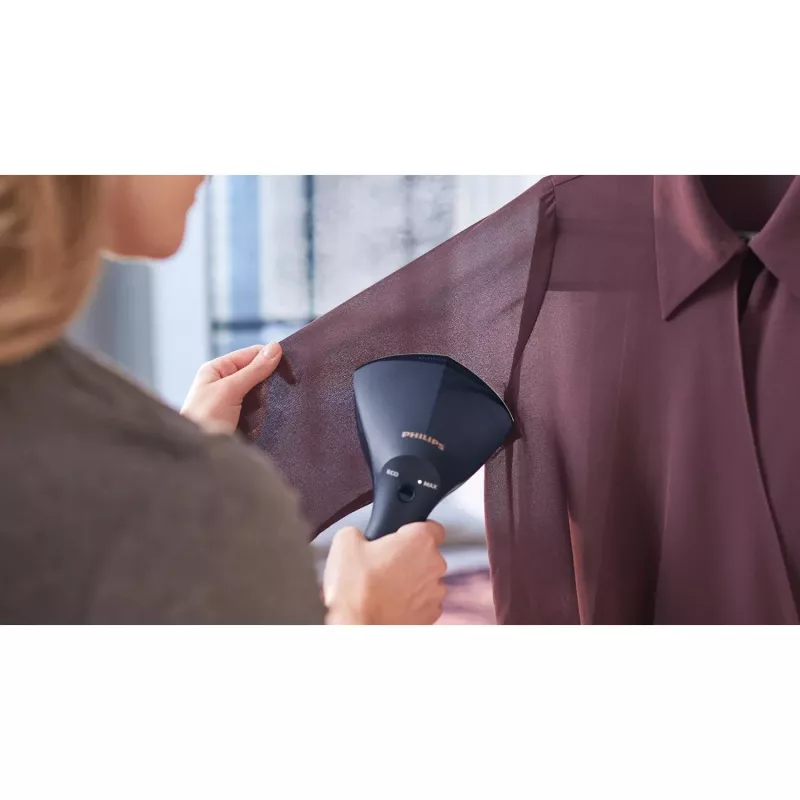 Drabužių garintuvas Philips GC810/20 — 1600 W, 0,23 L vandens bakelis, 32 g/min nuolatinis garų srautas, juodos/spalvotos rožinės spalvos