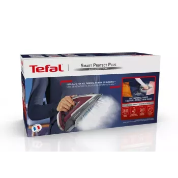 Tefal Smart Protect Plus FV6870E0 garų lygintuvas, 2800 W, Durilium AirGlide lyginimo padas, 270 ml bakelis, 40 g/min garai, 260 g/min garų šuoras, 2 m laidas, raudonas/pilkas