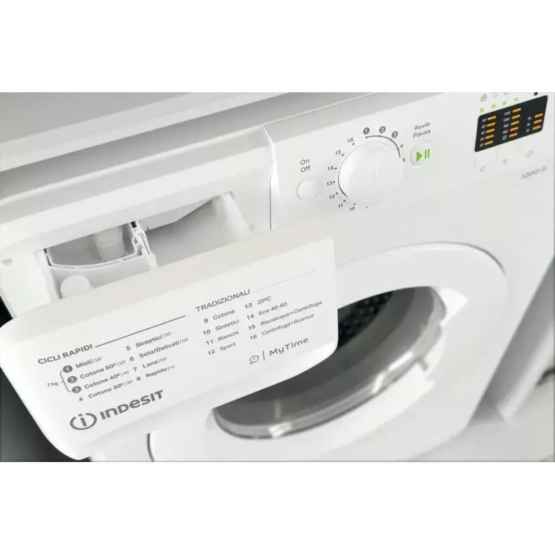 Skalbimo mašina su priekiniu pakrovimu Indesit MTWA 71252 W IT — 7 kg, 1200 aps./min., E klasė, balta