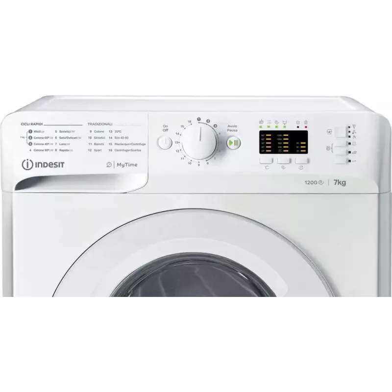Skalbimo mašina su priekiniu pakrovimu Indesit MTWA 71252 W IT — 7 kg, 1200 aps./min., E klasė, balta