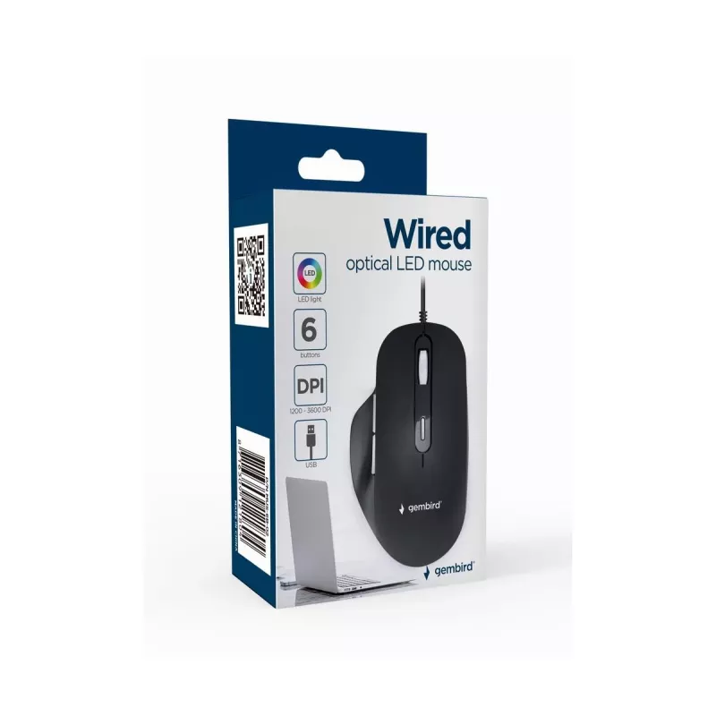 GEMBIRD optinė LED pelė MUS-6B-02 laidinė USB - 6 mygtukų ratukas juoda