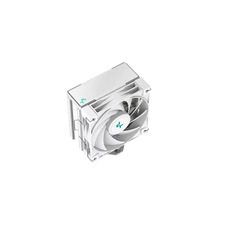 Oro aušintuvas DeepCool AK400 WH — 4×6 mm variniai šilumos vamzdeliai, 120 mm FDB ventiliatorius, 1850 RPM, 66,47 CFM, tinka LGA 1700 ir įprastiems Intel/AMD lizdams, baltas