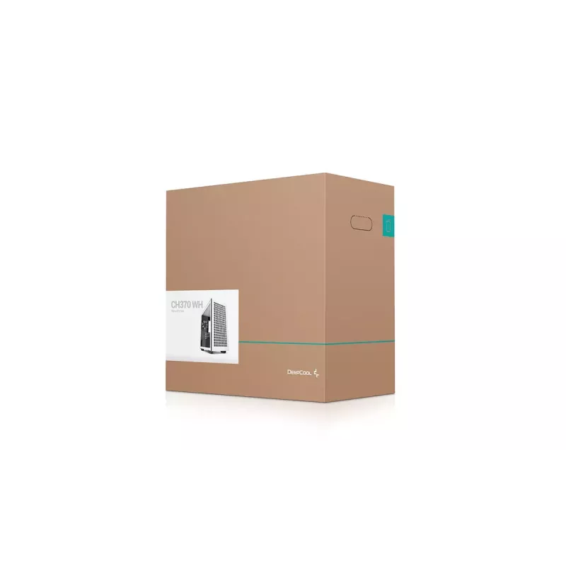 PC korpusas DeepCool CH370 WH Mini Tower — baltas, micro ATX/Mini-ITX, grūdintas stiklas, RGB ventiliatoriai, 2x 3,5 colio vietos, 3x 2,5 colio vietos, GPU iki 320 mm
