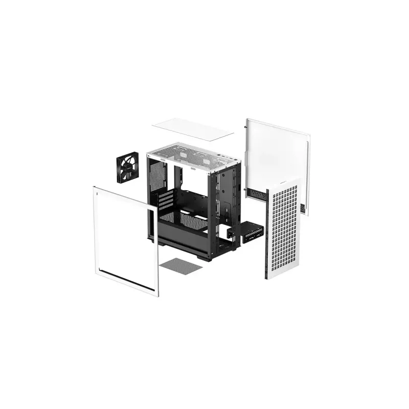 PC korpusas DeepCool CH370 WH Mini Tower — baltas, micro ATX/Mini-ITX, grūdintas stiklas, RGB ventiliatoriai, 2x 3,5 colio vietos, 3x 2,5 colio vietos, GPU iki 320 mm