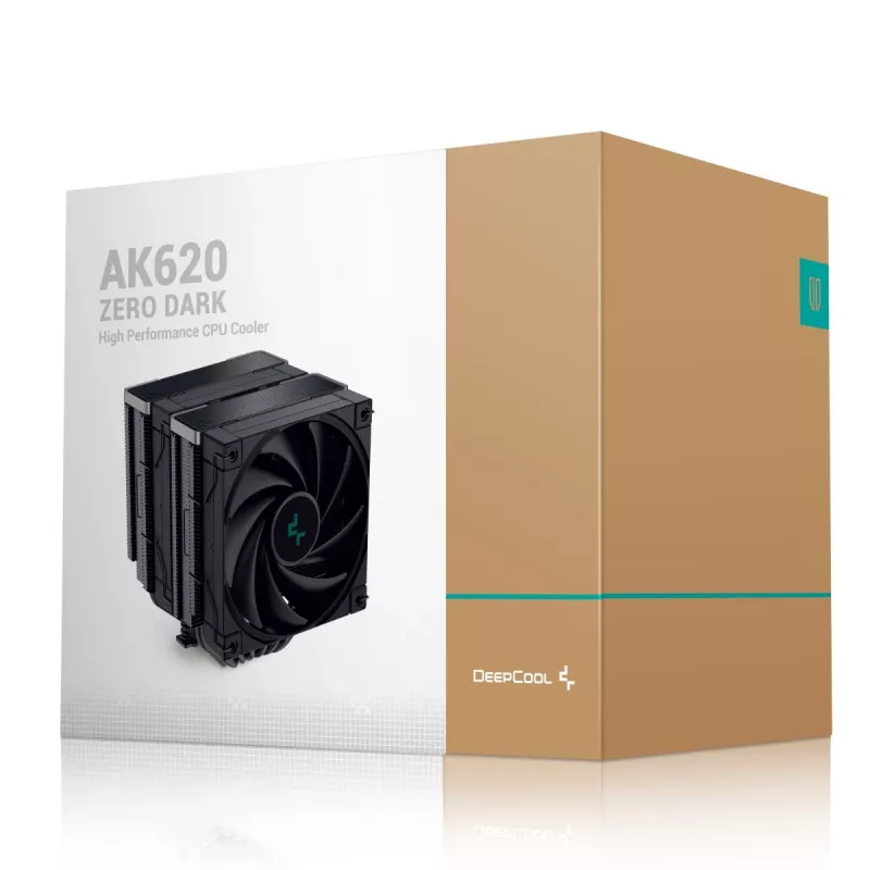 Oro aušintuvas DeepCool AK620 ZERO DARK 12 cm Juodas, 6 šilumos vamzdelių, 2x120 mm PWM ventiliatoriai, TDP 260 W, Aukštis 160 mm
